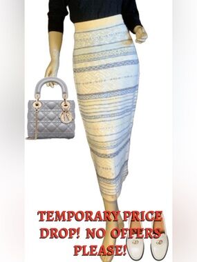 VINTAGE 1990'S LIZ SPORT YELLOW, GRAY & WHITE PENCIL SWEATER SKIRT (M)